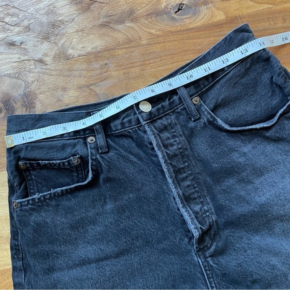 Agolde Distressed Black Non-Stretch Cotton Denim Shorts Dee High Rise - Picture 12 of 14